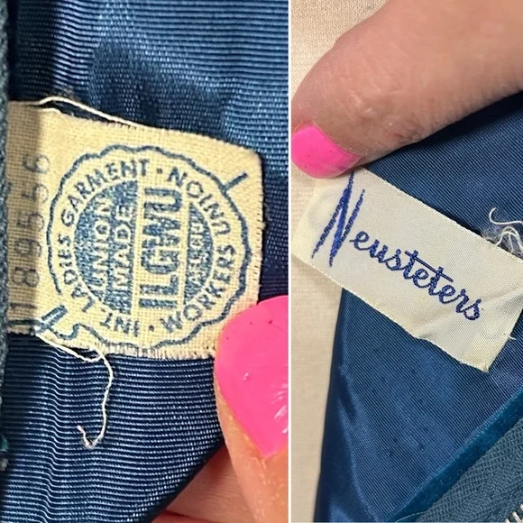 Vintage 1950-60s Teal Blue Velvet Maxi Cocktail Dress Neusteters Denver CO sz XS - Picture 10 of 16